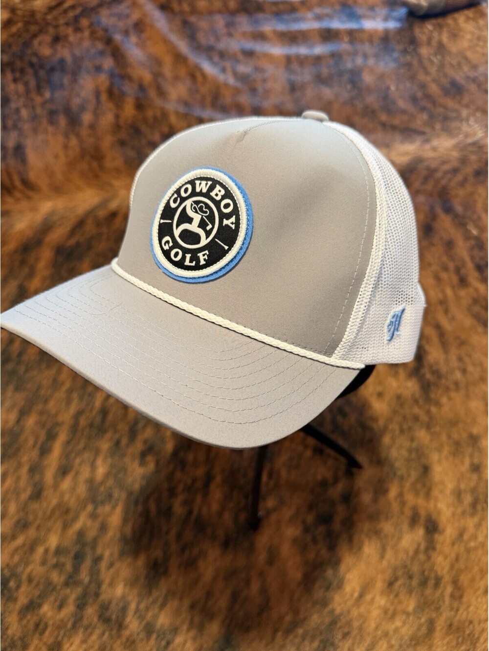 Hooey Cowboy Golf White w/grey Teal Rope Snapback Trucker Hat Mesh NWOT